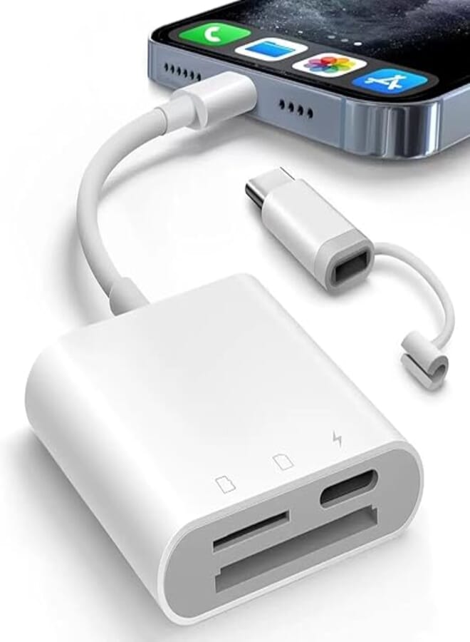 Universal TF/SD Card Reader for iPhone Lighting and Type-C Charging Micro SD Card Reader Memory Card Reader Plug and Play SD Card Adapter SD Card Viewer Dual Slot, Portable Camera Memory Card Reader